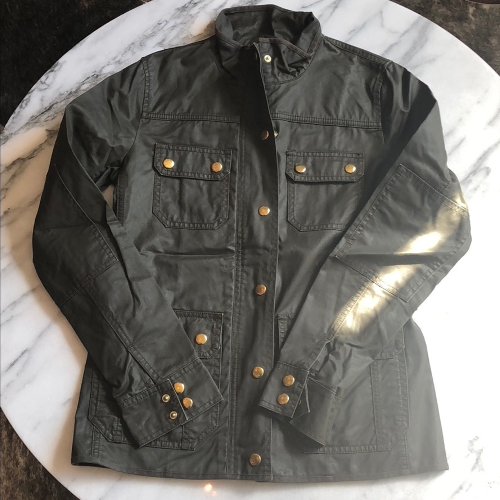 J. Crew Utility Jacket in Dark Olive with Gold Accents
